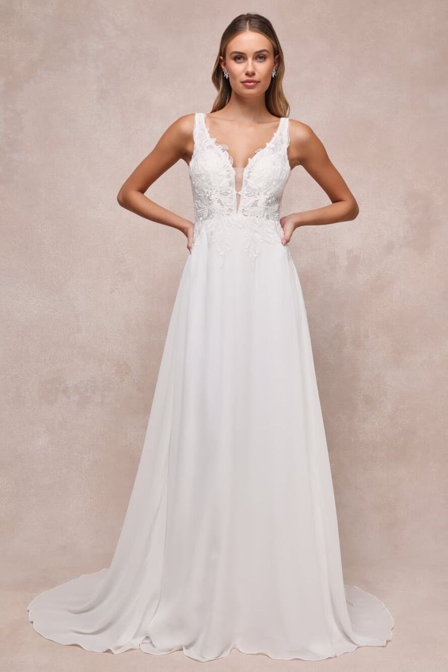 NWT Lulus Forever Promised White Chiffon Embroidered Sequin Maxi Dress Bridal L